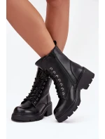 Botki Workery Damskie Na Klocku Ocieplane Z Literą F Czarne Lurina