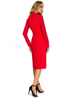 S136 Šifónové puzdrové šaty s dlhými rukávmi - červené