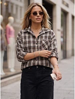 Dámska kockovaná košeľa s bavlnou, béžová, FashionStreet DY0496 Dámska kockovaná košeľa s bavlnou, béžová, FashionStreet DY0496