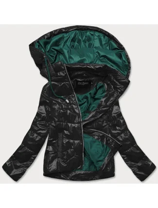 Čierno-zelená dámska bunda s farebnou kapucňou (BH2005)