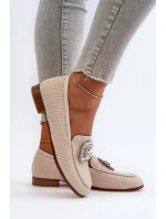 Mokasyny Damskie Na Płaskim Obcasie Z Broszką Beżowe D&A MR38-676