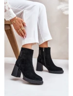 Zamszowe Botki Na Słupku Ocieplane D&A CR42-106 Czarne