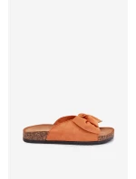 Klapki Damskie Na Korkowej Podeszwie Kokardką Pomarańczowe Seressa