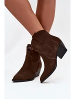Wsuwane Botki Kowbojki Damskie Z Naturalnego Zamszu Czekoladowe Beretta
