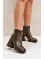 Členkové topánky na vysokom podpätku z ekokože tmavozelenej farby Selarae