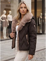 Dámska zimná prešívaná bunda s odnímateľným golierom, hnedá, FashionStreet TY6084 Dámska zimná prešívaná bunda s odnímateľným golierom, hnedá, FashionStreet TY6084