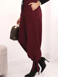 Dámske široké nohavice so zaväzovaním v spodnej časti bordové