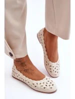 Ażurowe Błyszczące Baleriny Damskie Beżowe Visionary