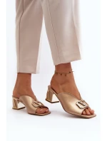 Eleganckie Klapki Damskie Na Obcasie Laura Messi 2771 Złote