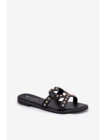 Zdobione Płaskie Klapki Damskie Czarne Adivrae