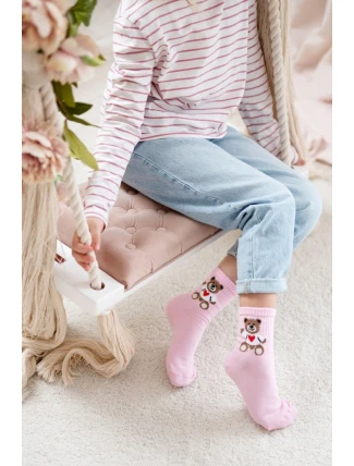 Skarpetki Dziecięce Młodzieżowe Miś Różowe