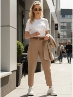 Dámske džínsy s opaskom mom fit béžové FashionStreet UY2880 Dámske džínsy s opaskom mom fit béžové FashionStreet UY2880