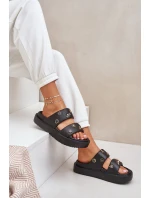 Piankowe Klapki Damskie Z Przypinkami Czarne Ravanala