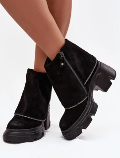 Skórzane Botki Damskie Z Wywiniętą Cholewką Maciejka 07145-01 Czarne