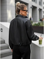 Dámska oversize kožená bunda s vysokým golierom čierna FashionStreet TY5651