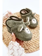 Kapcie Dziecięce Ocieplane Z Misiem Zielone Eberra