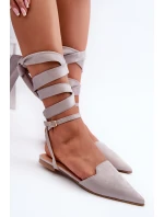 Wiązane Baleriny Eko Zamszowe Z Noskami W Szpic Szare Ellesara