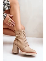 Ocieplane Botki Na Słupku Ze Złotym Detalem Beżowe Ivarisse