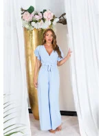 Dámsky overal so širokými nohavicami a opaskom na zaväzovanie 0000OV07814 White - Koucla Dámsky overal so širokými nohavicami a opaskom na zaväzovanie 0000OV07814 White - Koucla