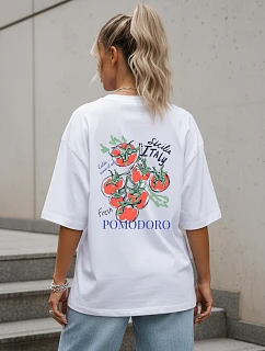 Dámske bavlnené tričko oversize s potlačou, biele, FashionStreet NX9502RY