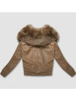 Kožená bunda s veľkým kožušinovým golierom Glakate camel (LU98090#) Kožená bunda s veľkým kožušinovým golierom Glakate camel (LU98090#)