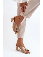 Eleganckie Klapki Damskie Na Obcasie Laura Messi 2771 Złote