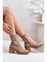 Ocieplane Botki Damskie Na Obcasie Słupku Beżowe Vailia