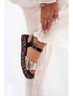 Sandały Skórzane Damskie Na Platformie Z Panterką S.Barski JC51-347 Złote