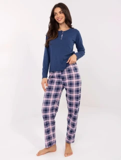 Dámske bavlnené pyžamo s kockovanými nohavicami Goodlookin navy blue/pink (004)