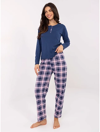 Dámske bavlnené pyžamo s kockovanými nohavicami Goodlookin navy blue/pink (004) Dámske bavlnené pyžamo s kockovanými nohavicami Goodlookin navy blue/pink (004)