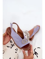 Sandały Damskie Z Ozdobą Na Płaskim Obcasie Eko Zamszowe Niebieskie Ralisses