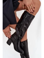 Dámské kozačky na podpatku s přezkou černé Brenira