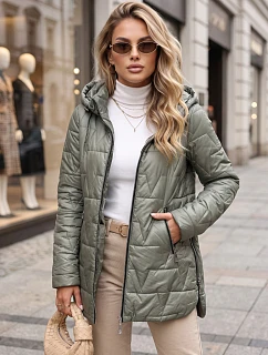Dámska prešívaná bunda s odnímateľnou kapucňou TY5794, zelená – FashionStreet