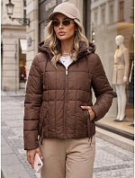 Dámska prešívaná bunda s kapucňou, hnedá, FashionStreet TY5861 Dámska prešívaná bunda s kapucňou, hnedá, FashionStreet TY5861