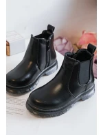 Dziecięce Skórzane Ocieplane Botki Czarne Porky