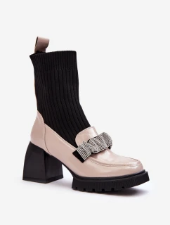 Botki Damskie Ze Skarpeta Na Obcasie Beżowe S.Barski MR870-41