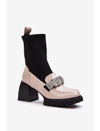 Botki Damskie Ze Skarpeta Na Obcasie Beżowe S.Barski MR870-41