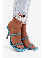 Dámské sandály na podpatku zdobené kamínky modré Vittoria