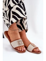 Eleganckie Klapki Damskie Z Ozdobą Na Płaskim Obcasie Camel Lovehia