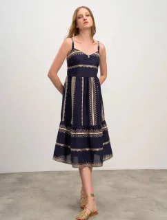 Dámske šaty 16501 Tmavomodré s béžovým vzorom - Vamp