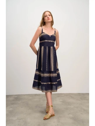 Dámske šaty 16501 Tmavomodré s béžovým vzorom - Vamp Dámske šaty 16501 Tmavomodré s béžovým vzorom - Vamp