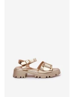 Eko Skórzane Sandały Damskie Z Klamrą Złote Gofielle