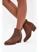 Botki Kowbojki Damskie Na Obcasie S.Barski HY52-538 Brązowe