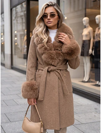 Dámsky kabát s odnímateľným kožušinovým golierom Fango FashionStreet TY6075 Dámsky kabát s odnímateľným kožušinovým golierom Fango FashionStreet TY6075
