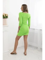 Šaty s gombíkovým výstrihom zelené neónové