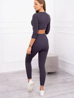 Pruhovaný set krátky top grafitový