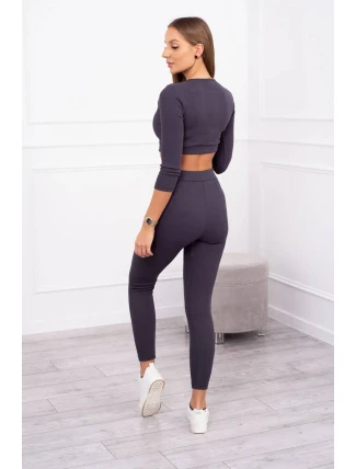 Pruhovaný set krátky top grafitový