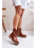 Skórzane Botki Damskie Na Płaskim Obcasie Lewski 3610 Brązowe