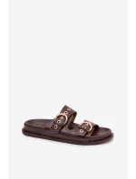 Dámské pantofle se zlatými přezkami ekologická kůže čokoládové Bellarya