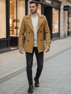 Pánsky dvojradový kabát pieskový FashionStreet CX0443